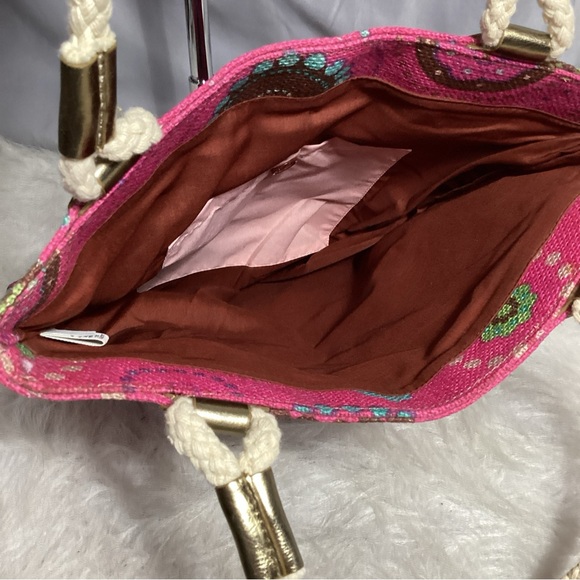Old Navy Pink BOHO Sequin Circles Tote Bag with Rope Handles NWOT - Picture 6 of 11